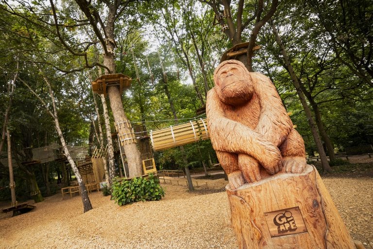 Go Ape Blackburn Set to Open This July - GoApeTempleNewsamWoodenGorillaCarvingNewLogo scaled