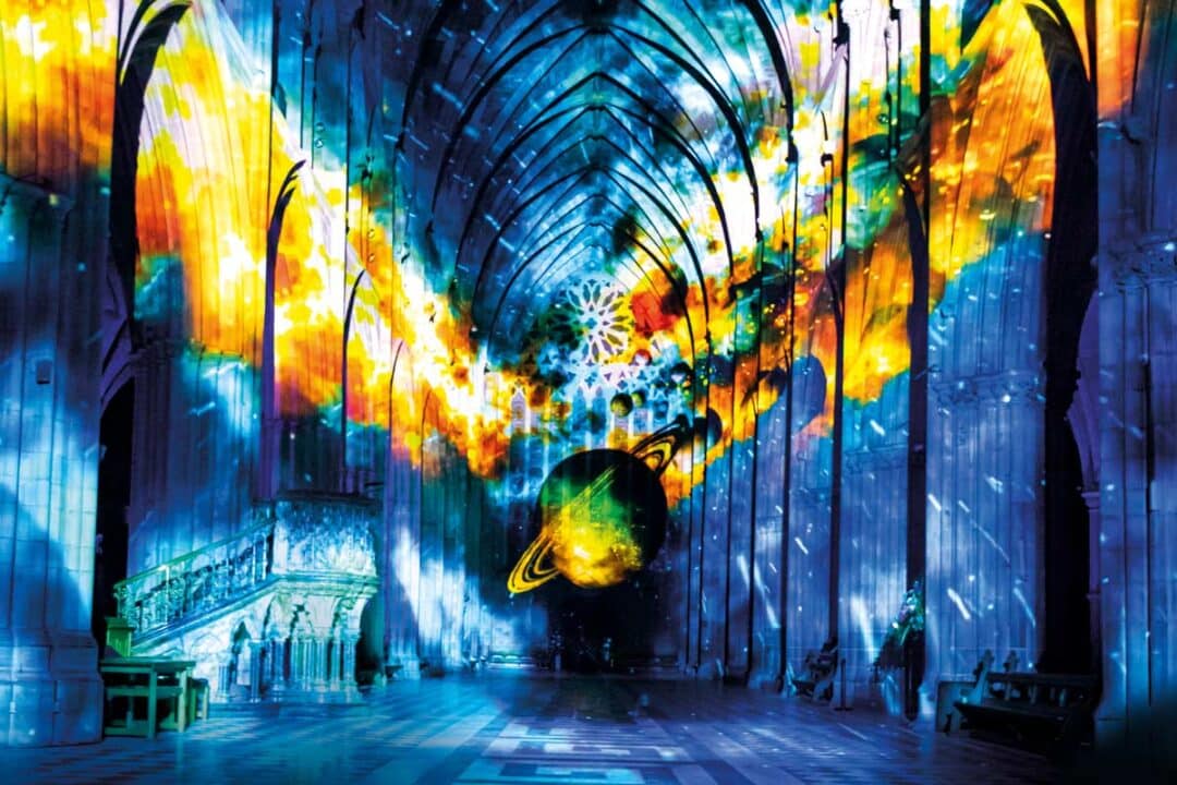 SPACE by Luxmuralis projected inside Worcester Cathedral