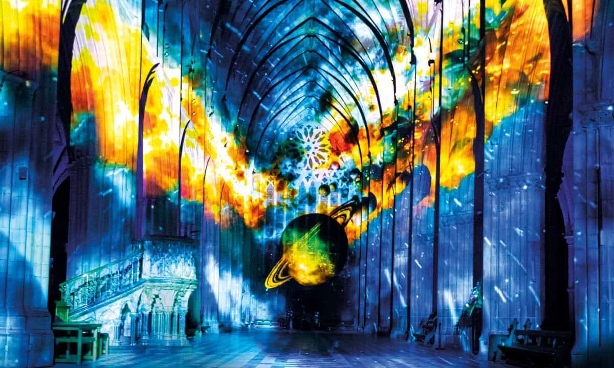 SPACE by Luxmuralis projected inside Worcester Cathedral